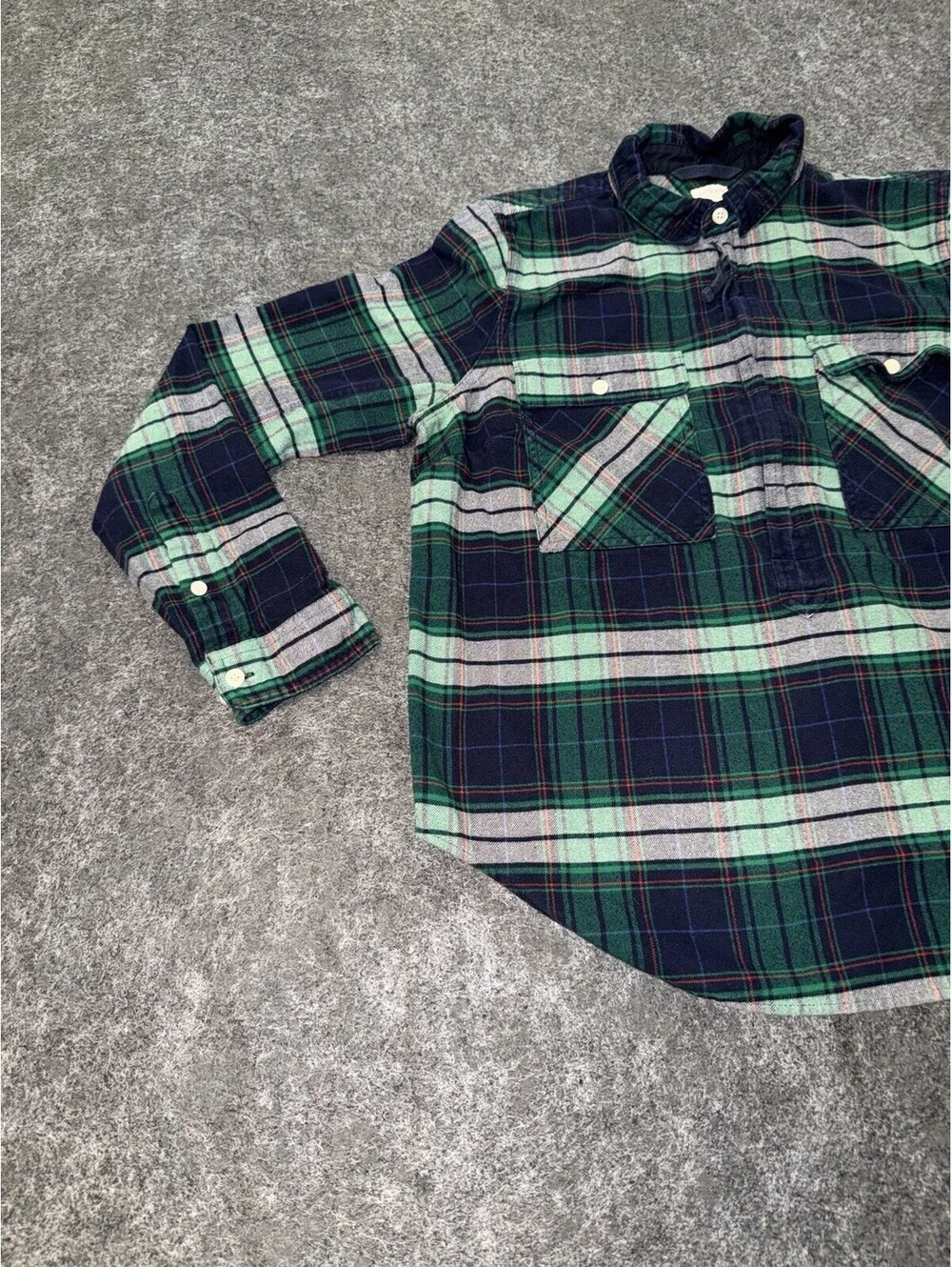 J.Crew Plaid Flannel Quarter Zip Shirt Men’s Medium Green Navy 100% Cotton